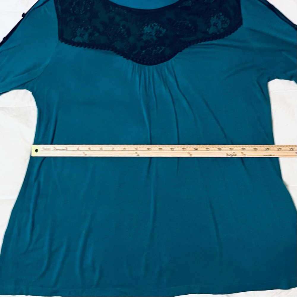 Soft Surroundings Teal Blouse with Black Yoke - Picture 11 of 13